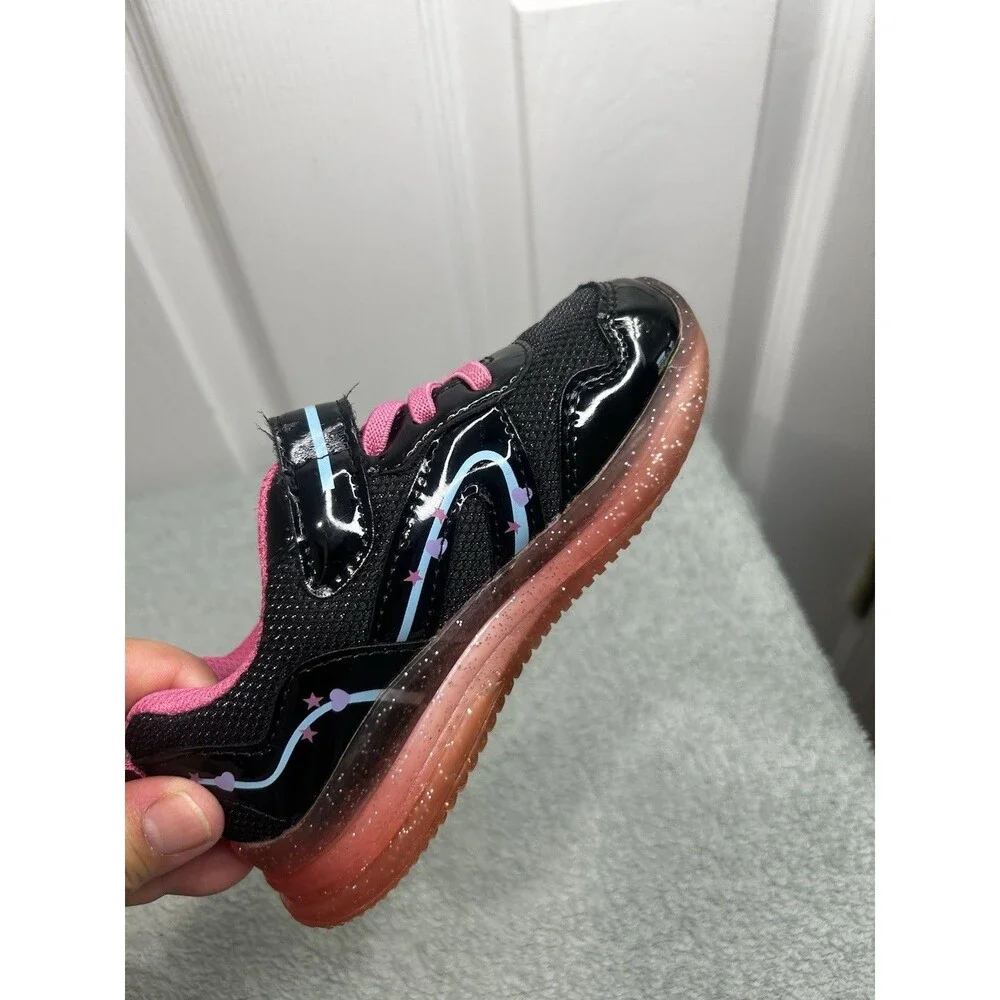 Girls Light-Up Sneakers Black Pink Glitter Sole Hook & Loop Size 9 Toddler